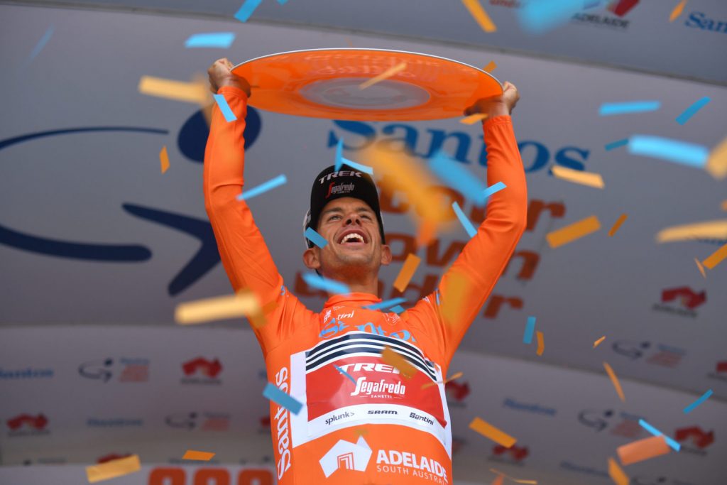 WILLUNGA HILL, AUSTRALIA - JANUARY 26: Richie Porte of Australia and Team Trek-Segafredo celebrates victory at the Santos tour Down Under (Photo by Tim de Waele/Getty Images)