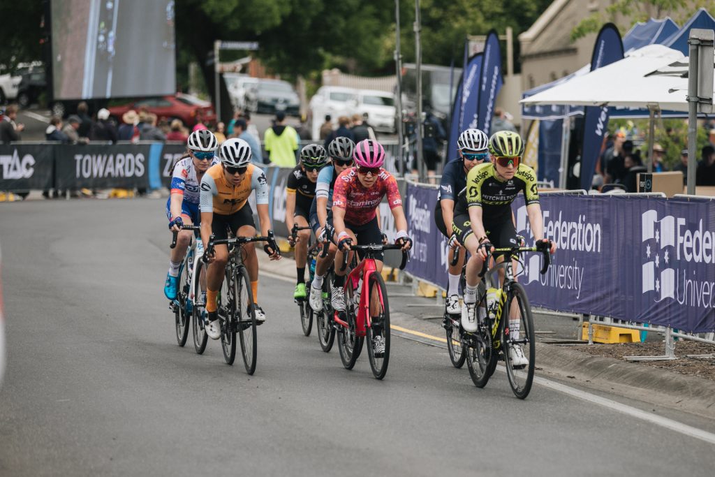 Lead group in action in the Mens's elite race at the Australian National Champs